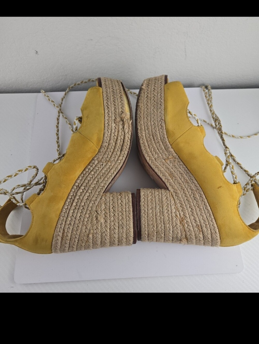 Tory Burch Mustard Yellow Espadrille Lace-Up Wedge Sandals - Picture 4 of 12